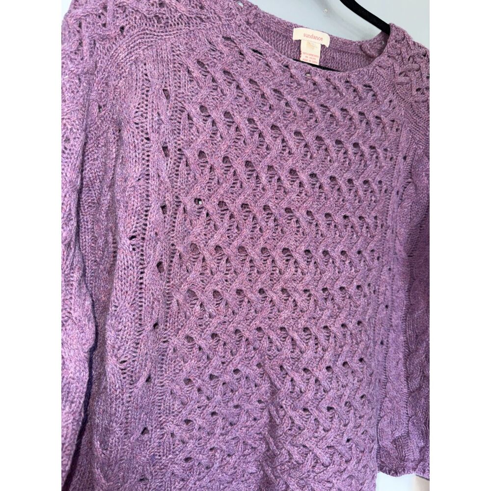 Sundance 100% Lambswool Purple Cable Knit Cropped Pullover Sweater | Size Small - Picture 2 of 6